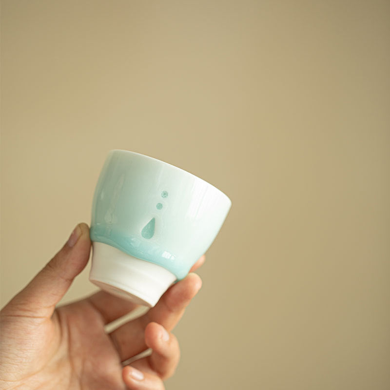 Authentic Tianqing Celadon Handcrafted Linglong Pierced Rice-Grain Master Teacup - 80ml Cup