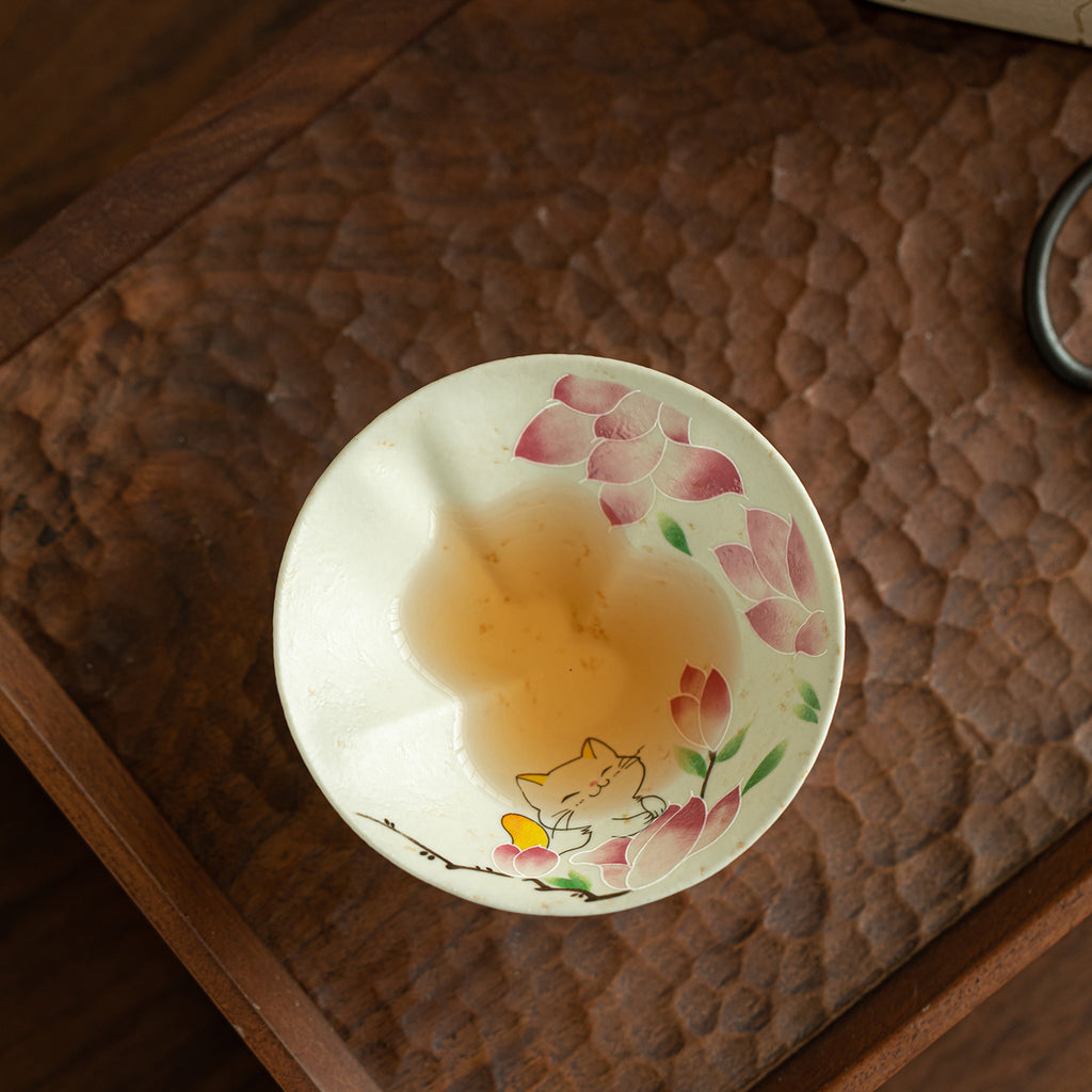 Authentic Blue & White Huoshihong Magnolia Playful Cat Gourd Master Teacup - 80ml Gongfu Cup