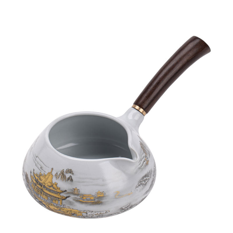 Authentic Ru Ware Celadon 24K Gold Mountain Side-Handle Fairness Pitcher - 200ml Anti-Scald Cha Hai