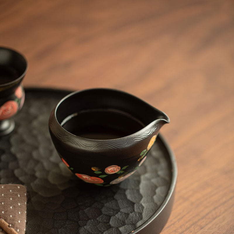 Authentic Jingdezhen Black Pottery Hand-Painted Rose Fairness Pitcher - 220ml Gongfu Cha Hai
