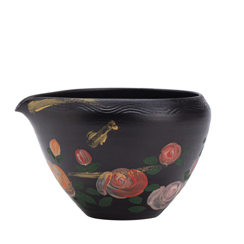Authentic Jingdezhen Black Pottery Hand-Painted Rose Fairness Pitcher - 220ml Gongfu Cha Hai