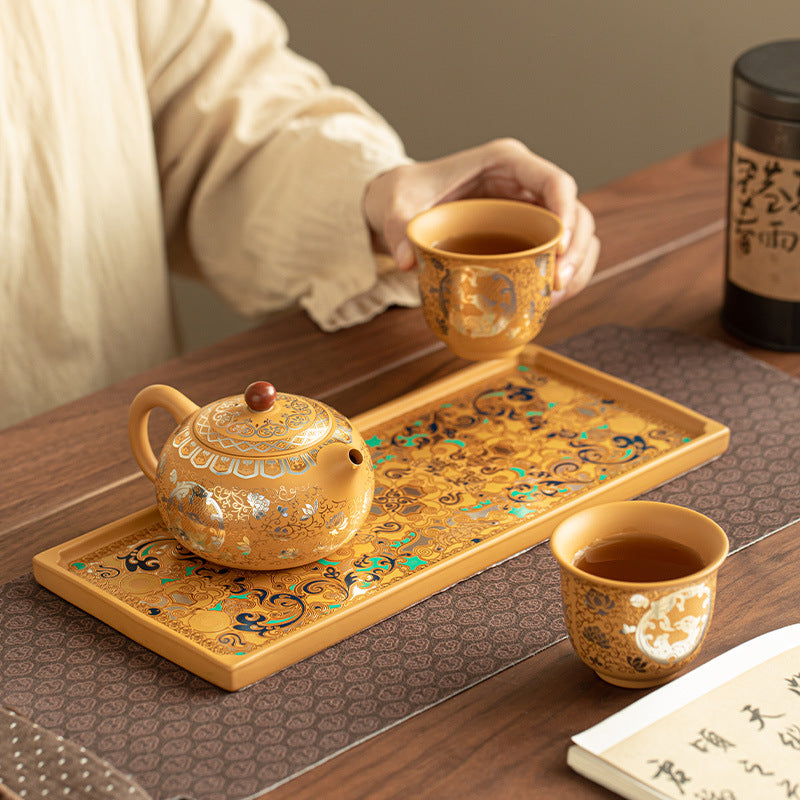 Handcrafted Golden Duan Clay Phoenix-Cry Xishi Teapot & 2 Cups Set - 180ml Gift Box Suite