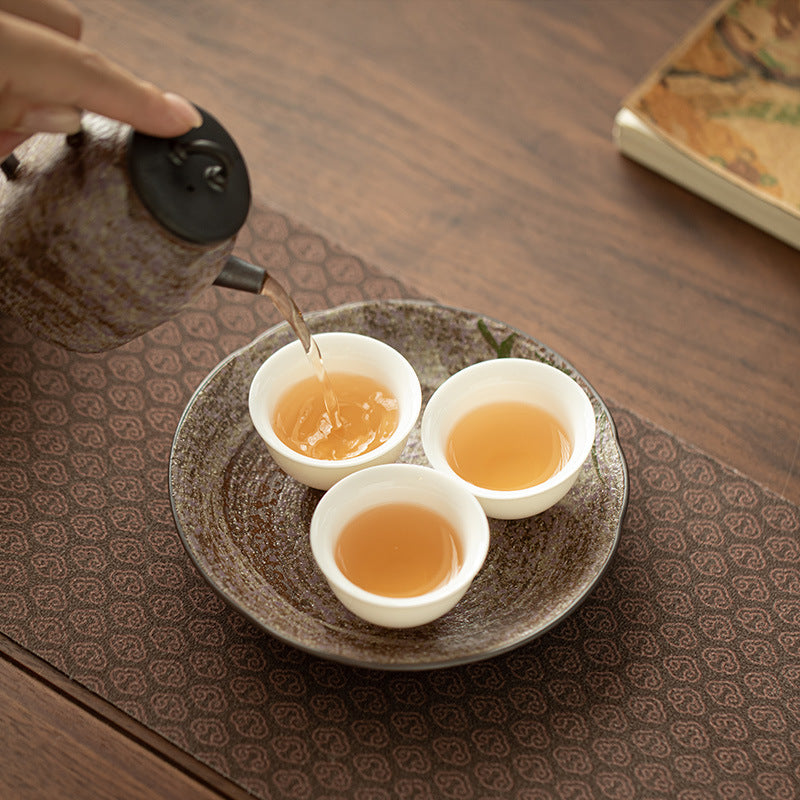 Hand-Painted Coarse Stoneware Old Rock Clay Lily Teapot Stand & Platter Tray - 18cm Teaware Accessories