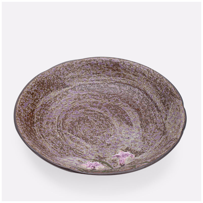 Hand-Painted Coarse Stoneware Old Rock Clay Lily Teapot Stand & Platter Tray - 18cm Teaware Accessories