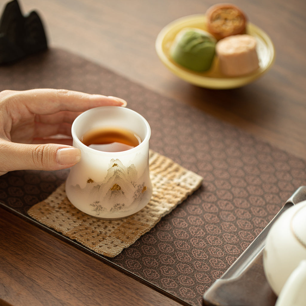 Luxury Dehua Mutton-Fat Jade Ice Biscuit 24K Gold Mountain Archer's Ring Teacup - 80ml Master Cup