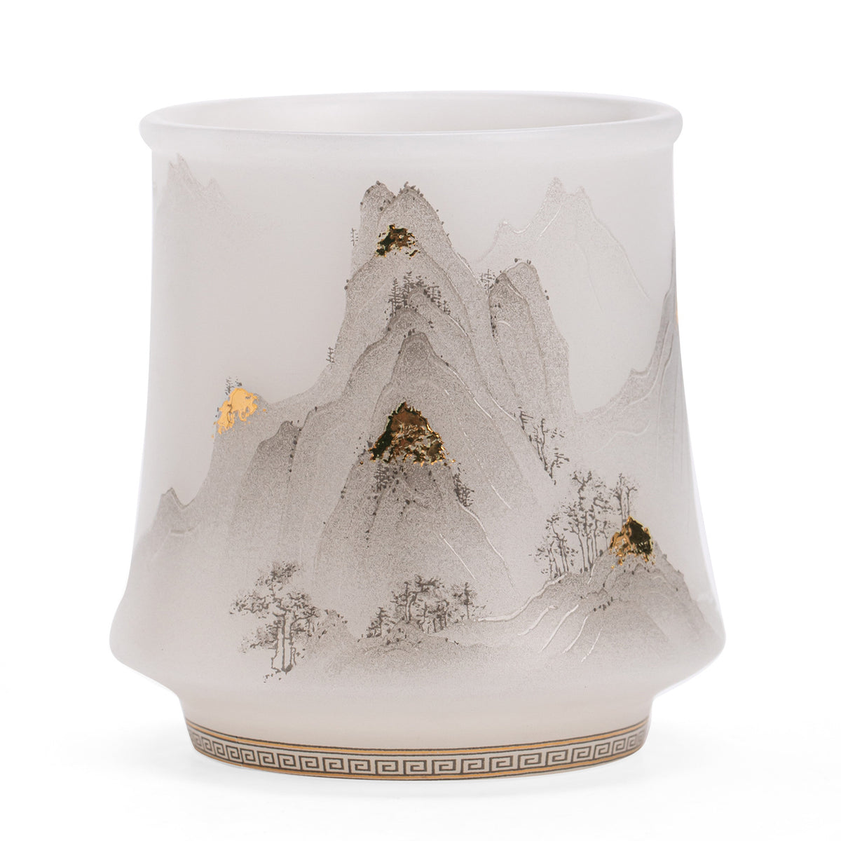 Luxury Dehua Mutton-Fat Jade Ice Biscuit 24K Gold Mountain Archer's Ring Teacup - 80ml Master Cup