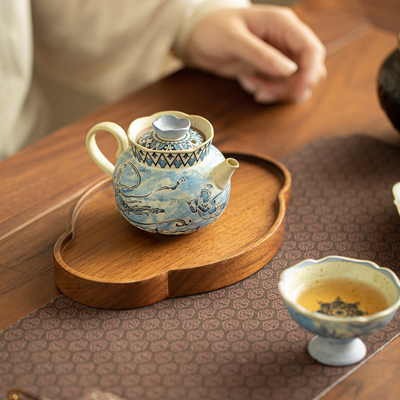 Authentic Jingdezhen Blue & White Huoshihong Dunhuang Flying Apsaras Ceramic Teapot - 190ml Gongfu Pot