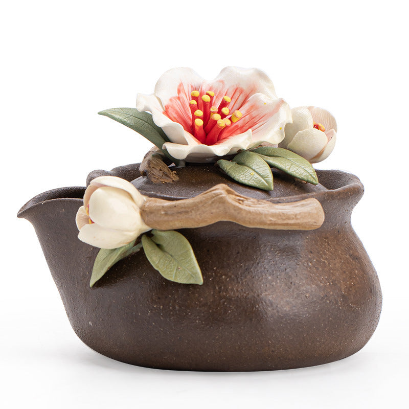 Authentic Jingdezhen Handcrafted Wood-Fired Peach Blossom Treasure Vase Stoneware Teapot - 180ml Gongfu Teapot