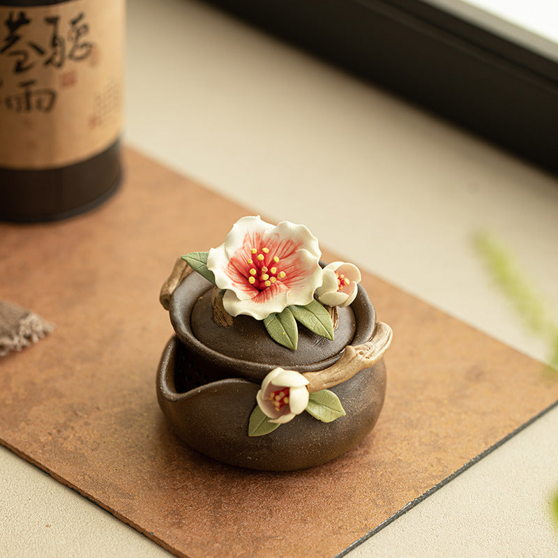 Authentic Jingdezhen Handcrafted Wood-Fired Peach Blossom Treasure Vase Stoneware Teapot - 180ml Gongfu Teapot