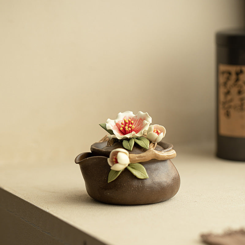 Authentic Jingdezhen Handcrafted Wood-Fired Peach Blossom Treasure Vase Stoneware Teapot - 180ml Gongfu Teapot