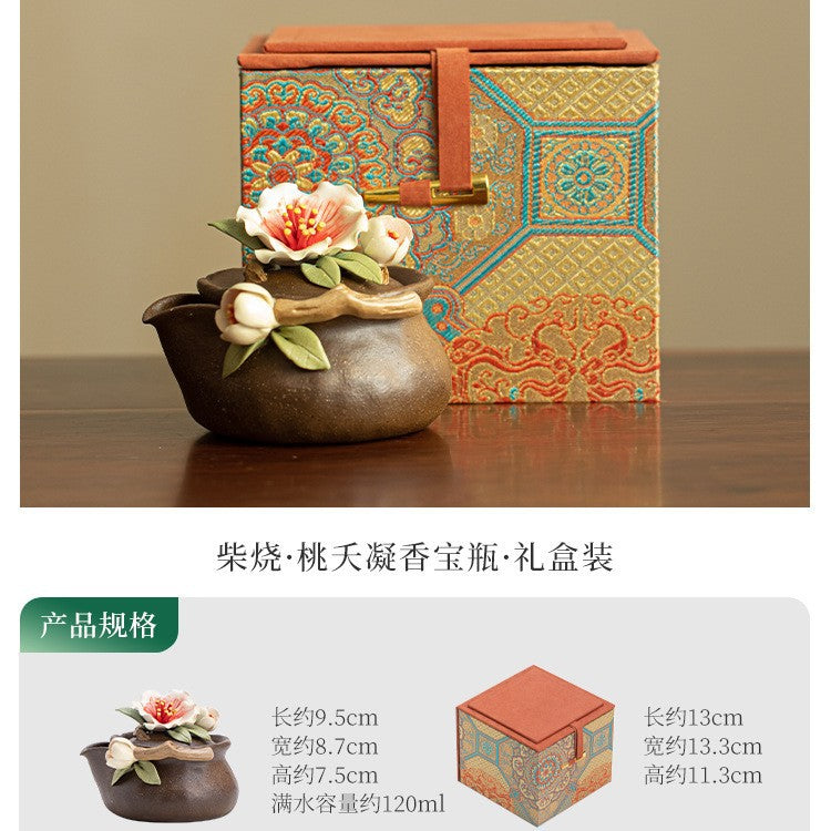Authentic Jingdezhen Handcrafted Wood-Fired Peach Blossom Treasure Vase Stoneware Teapot - 180ml Gongfu Teapot