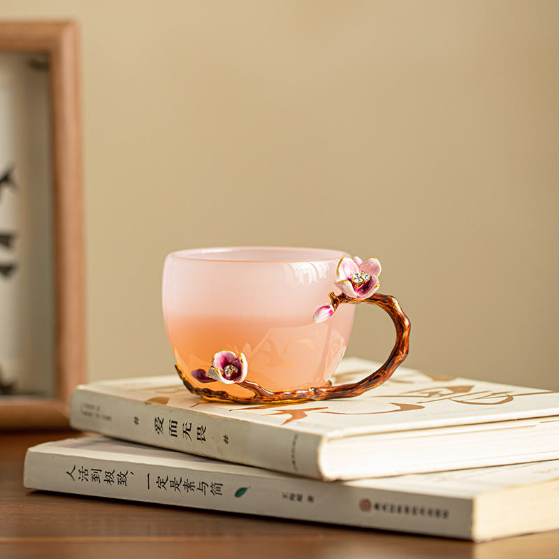 Handcrafted Pastel Pink Floral Glazed Ceramic Master Tasting Cup - 120ml Gongfu Teacup