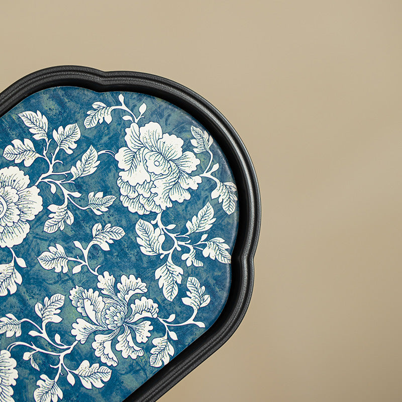 Authentic Jingdezhen Hand-Painted Blue & White Interlocking Lotus Dry-Brewing Teaware Tray - 22cm Teaware Accessories