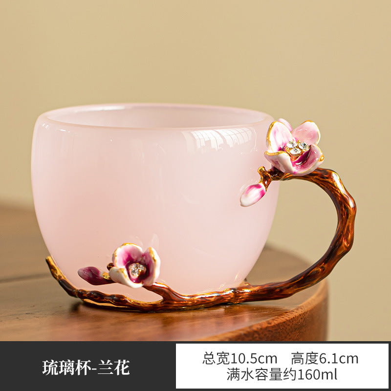 Handcrafted Pastel Pink Floral Glazed Ceramic Master Tasting Cup - 120ml Gongfu Teacup