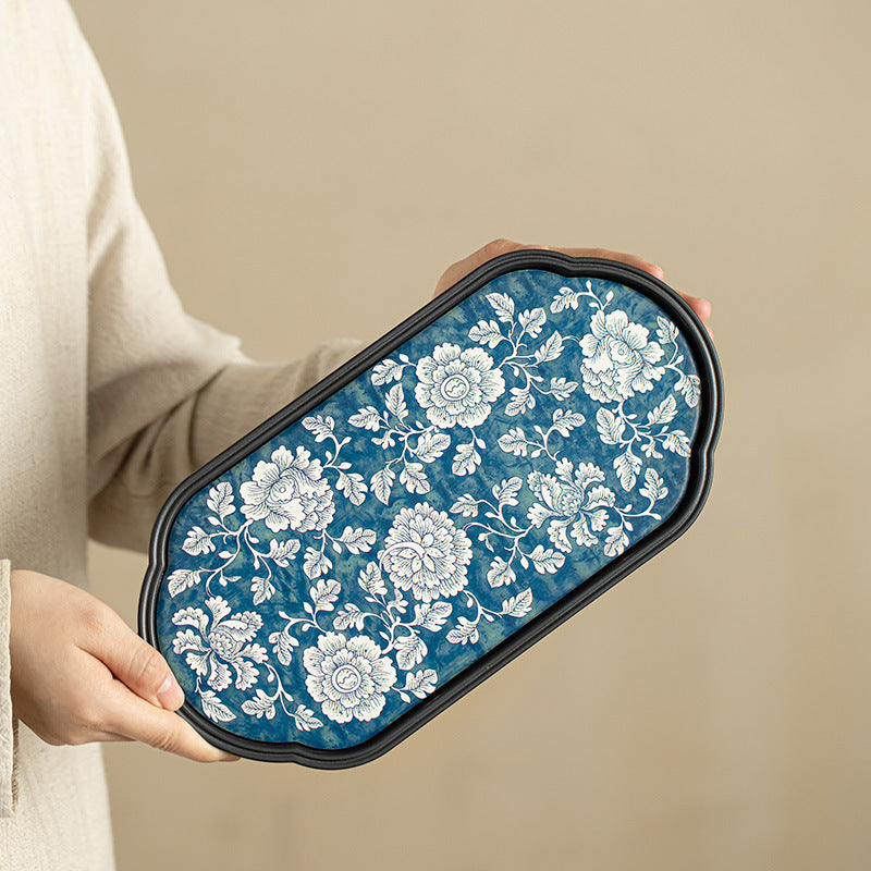 Authentic Jingdezhen Hand-Painted Blue & White Interlocking Lotus Dry-Brewing Teaware Tray - 22cm Teaware Accessories