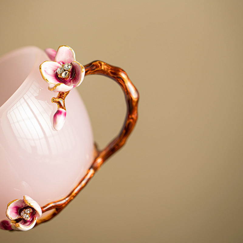 Handcrafted Pastel Pink Floral Glazed Ceramic Master Tasting Cup - 120ml Gongfu Teacup