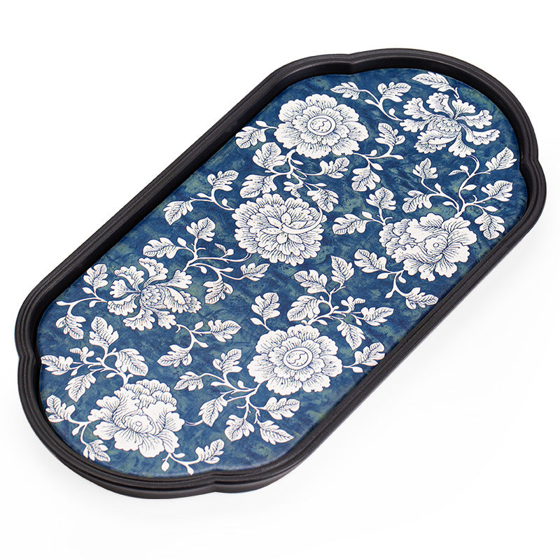 Authentic Jingdezhen Hand-Painted Blue & White Interlocking Lotus Dry-Brewing Teaware Tray - 22cm Teaware Accessories