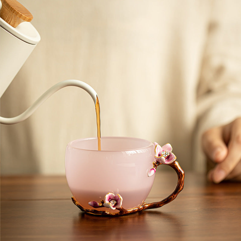Handcrafted Pastel Pink Floral Glazed Ceramic Master Tasting Cup - 120ml Gongfu Teacup