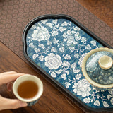 Authentic Jingdezhen Hand-Painted Blue & White Interlocking Lotus Dry-Brewing Teaware Tray - 22cm Teaware Accessories