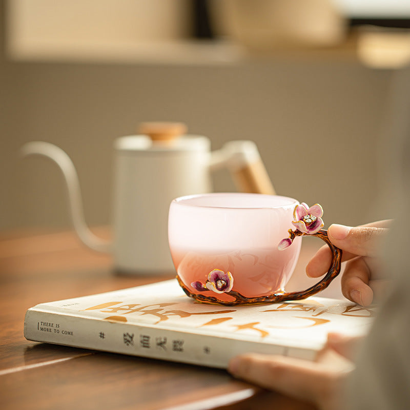 Handcrafted Pastel Pink Floral Glazed Ceramic Master Tasting Cup - 120ml Gongfu Teacup