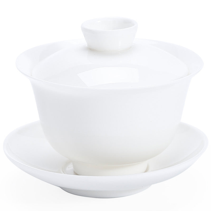 Handcrafted Dehua Thin-Body Mutton Fat Jade Porcelain Hovering Sancai Gaiwan - 160ml Gaiwan Tea Bowl