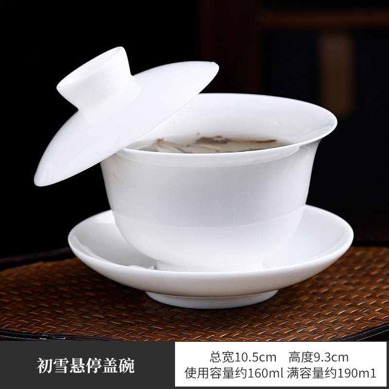 Handcrafted Dehua Thin-Body Mutton Fat Jade Porcelain Hovering Sancai Gaiwan - 160ml Gaiwan Tea Bowl