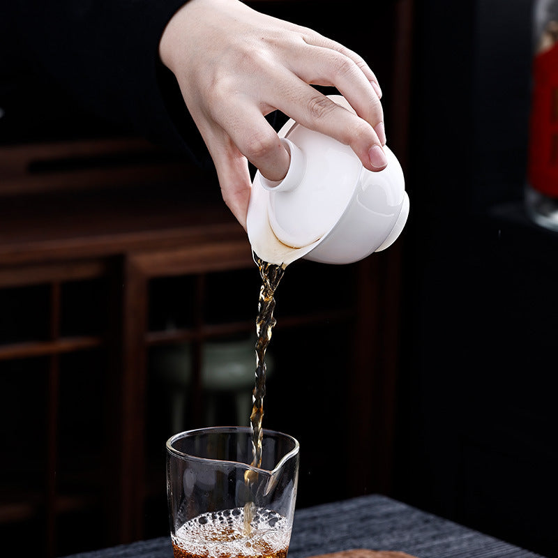 Handcrafted Dehua Thin-Body Mutton Fat Jade Porcelain Hovering Sancai Gaiwan - 160ml Gaiwan Tea Bowl