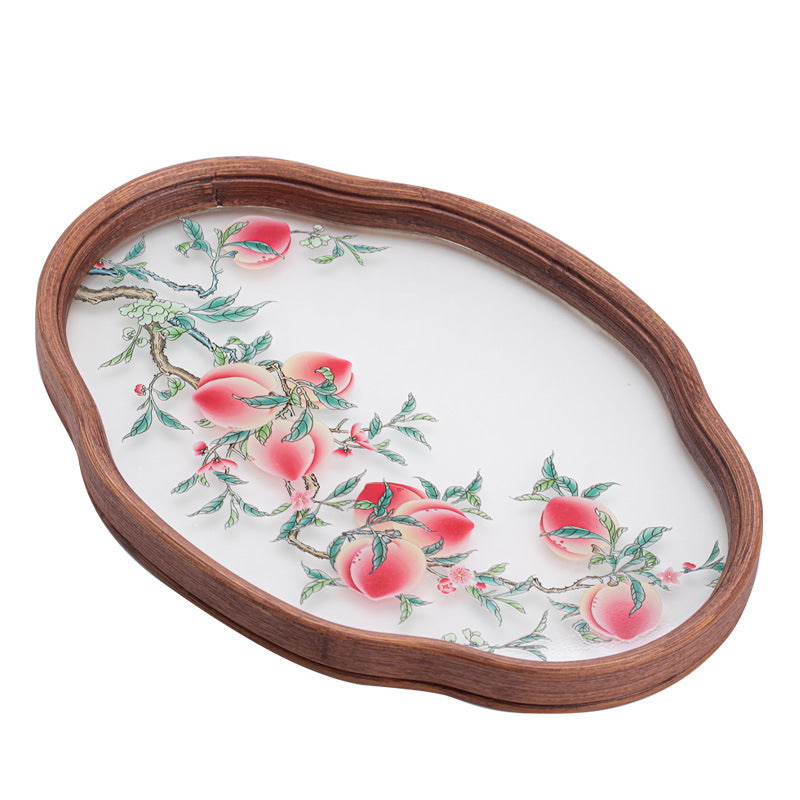 High Borosilicate Nine Peaches Heat-Resistant Glass Dry-Brewing Teaware Tray - 20cm Teaware Accessories