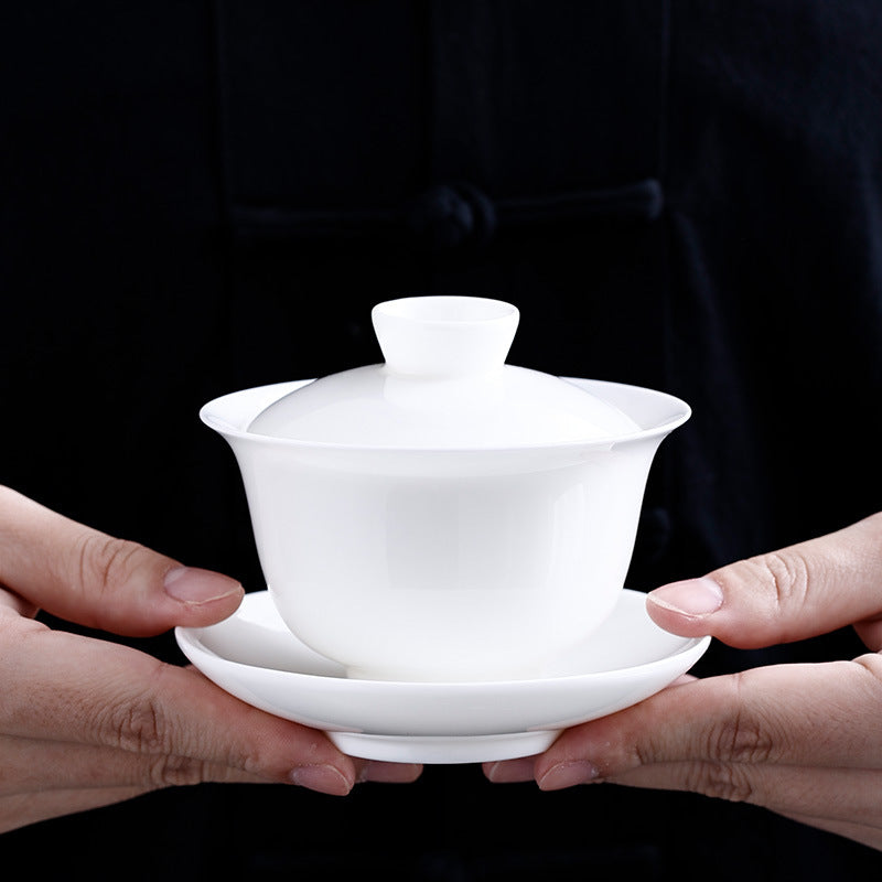 Handcrafted Dehua Thin-Body Mutton Fat Jade Porcelain Hovering Sancai Gaiwan - 160ml Gaiwan Tea Bowl