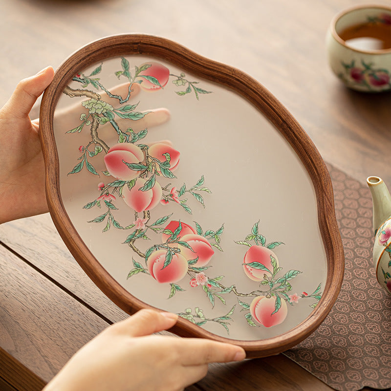 High Borosilicate Nine Peaches Heat-Resistant Glass Dry-Brewing Teaware Tray - 20cm Teaware Accessories