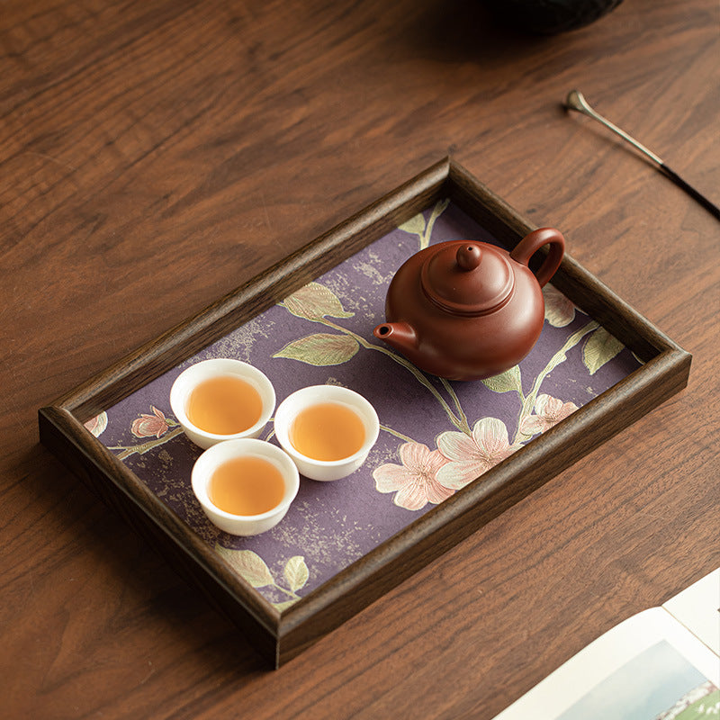 Authentic Jingdezhen Smoky Purple Floral Square Ceramic Dry-Brewing Teaware Tray - 20cm Teaware Accessories