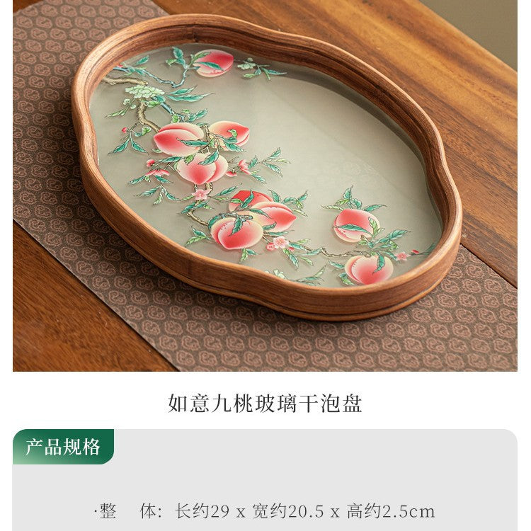 High Borosilicate Nine Peaches Heat-Resistant Glass Dry-Brewing Teaware Tray - 20cm Teaware Accessories