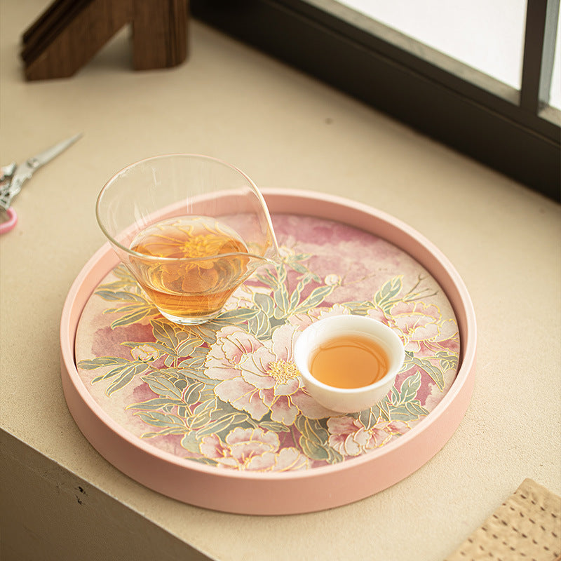 Gilded Embossed Relief Quick-Dry Ceramic Chachen Teaware Tray - 18cm Teaware Accessories