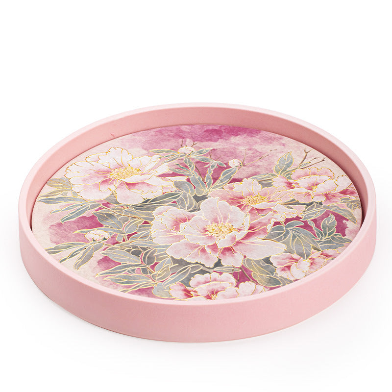 Gilded Embossed Relief Quick-Dry Ceramic Chachen Teaware Tray - 18cm Teaware Accessories