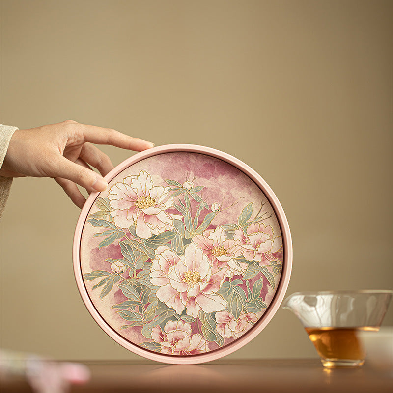 Gilded Embossed Relief Quick-Dry Ceramic Chachen Teaware Tray - 18cm Teaware Accessories