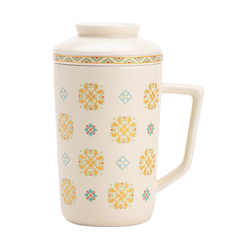 Authentic Jingdezhen Baoxiang Floral Porcelain Tea Separation Office Mug with Lid & Infuser - 420ml Ceramic Tea Mug