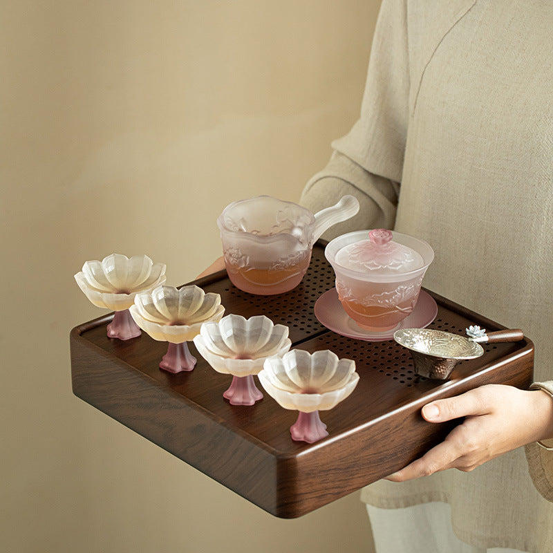 Handcrafted Frosted Liuli Crystal Glass Complete Gongfu Tea Set with Tray & Luxury Gift Box