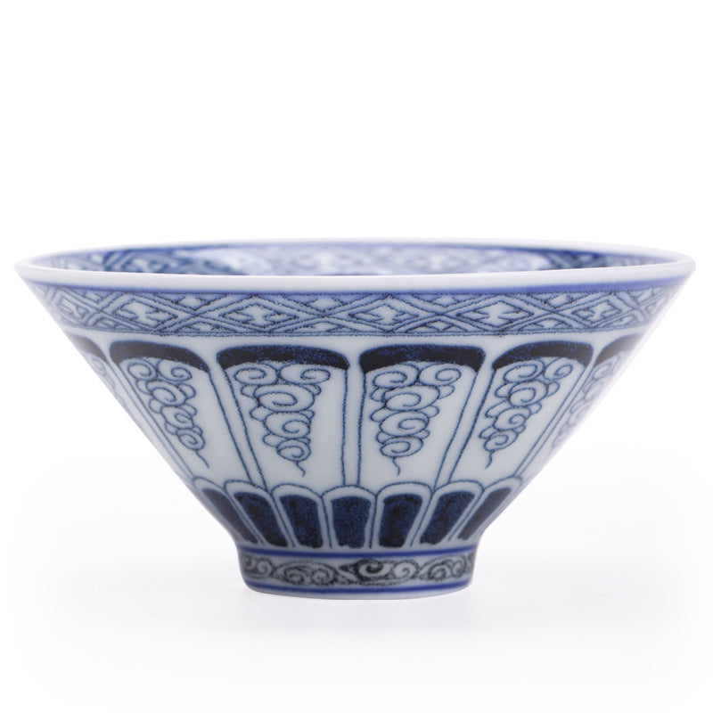Authentic Jingdezhen Hand-Painted Underglaze Blue & White Baoxiang Floral Conical Master Cup - 65ml Gongfu Teacup