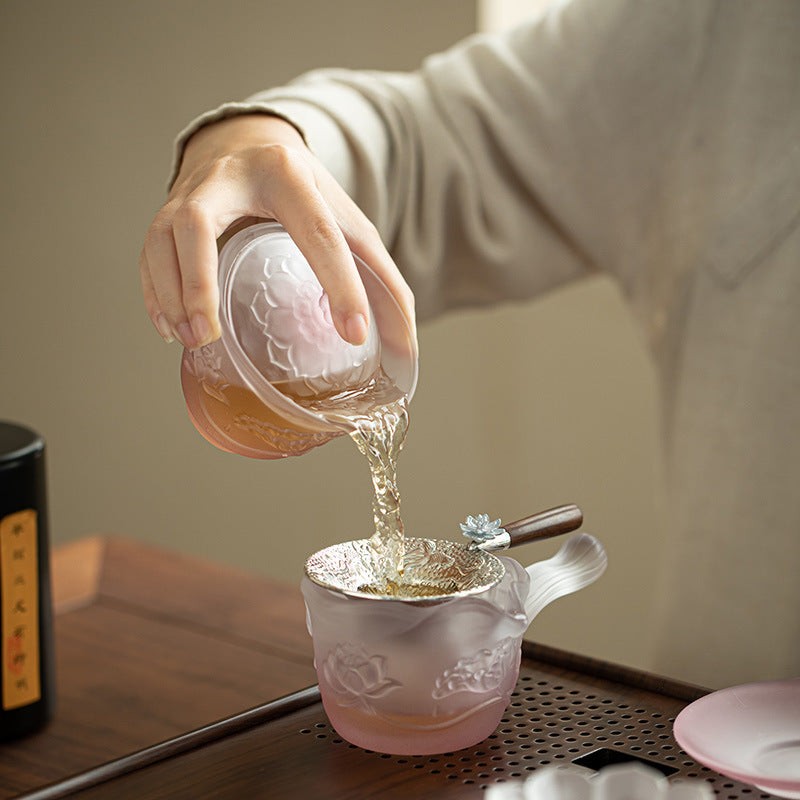 Handcrafted Frosted Liuli Crystal Glass Complete Gongfu Tea Set with Tray & Luxury Gift Box