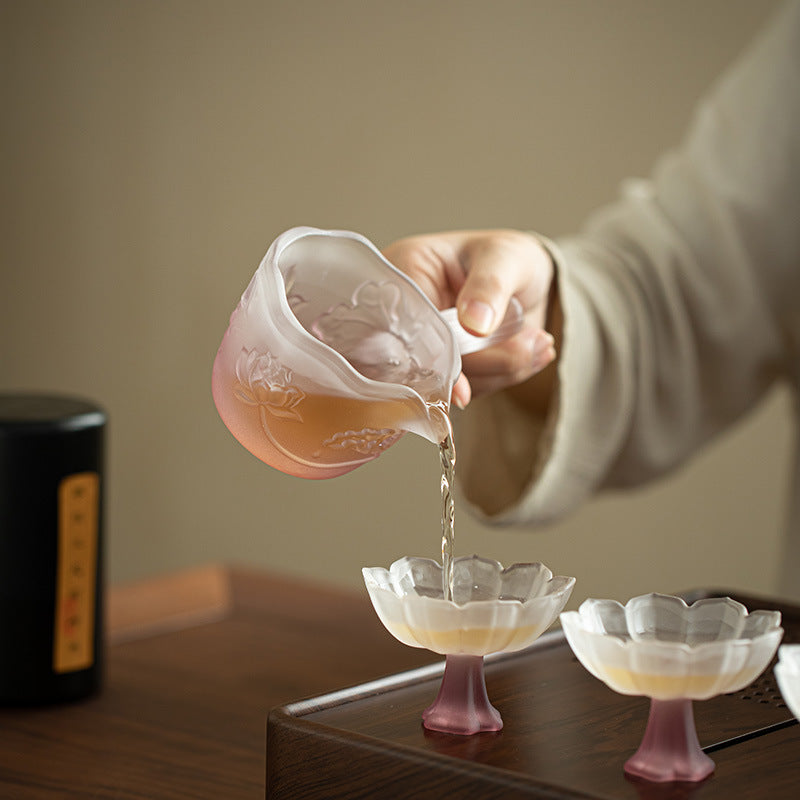 Handcrafted Frosted Liuli Crystal Glass Complete Gongfu Tea Set with Tray & Luxury Gift Box