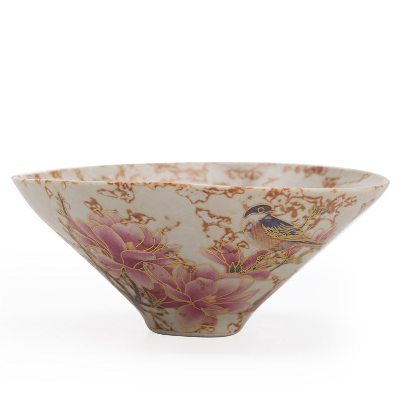 Authentic Jingdezhen Flint Red Blue & White Chirping Birds Conical Master Tasting Cup - 70ml Gongfu Teacup