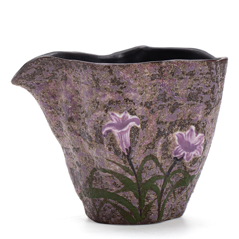 Handcrafted Old Rock Mud Coarse Stoneware Lily Blossom Fairness Pitcher - 200ml Gongfu Tea Fairness Cup