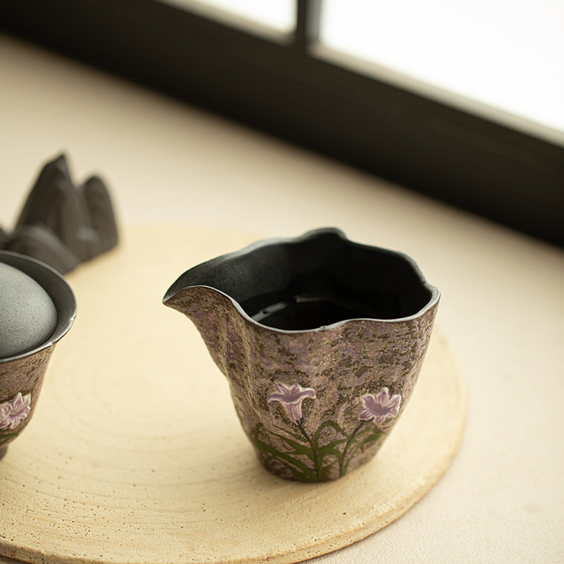 Handcrafted Old Rock Mud Coarse Stoneware Lily Blossom Fairness Pitcher - 200ml Gongfu Tea Fairness Cup