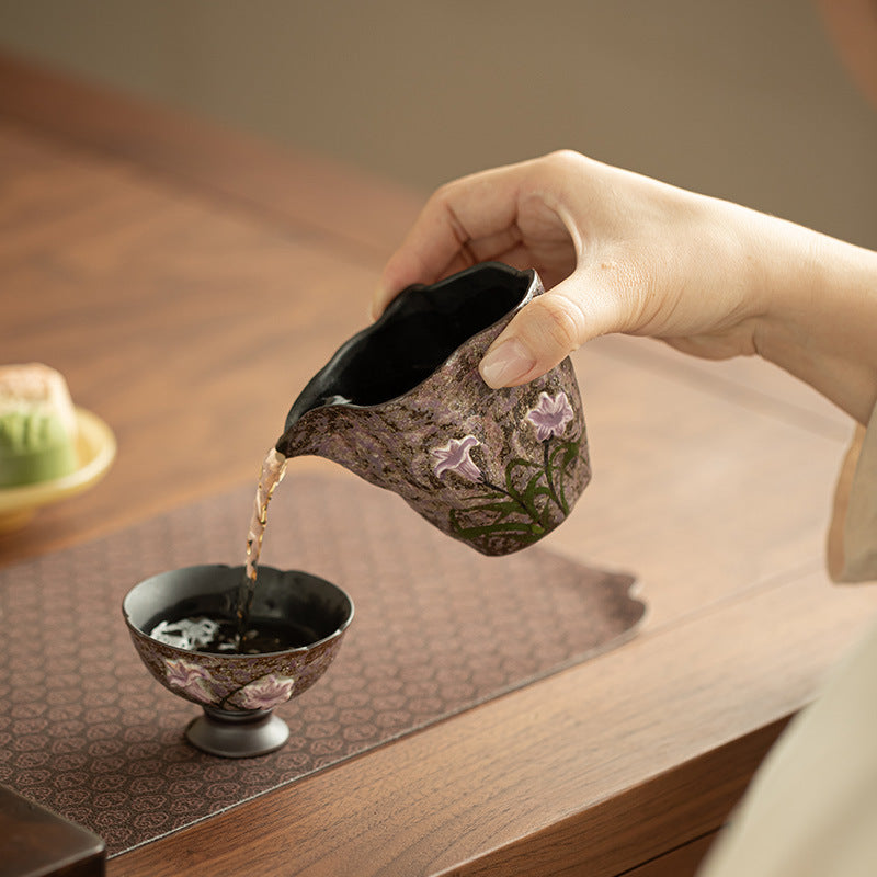 Handcrafted Old Rock Mud Coarse Stoneware Lily Blossom Fairness Pitcher - 200ml Gongfu Tea Fairness Cup