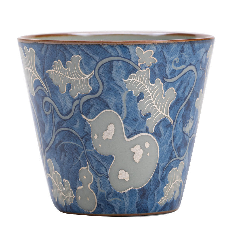 Authentic Jingdezhen Ru Ware Celadon Crackle & Yuan Blue-and-White Gourd Master Cup - 75ml Gongfu Teacup