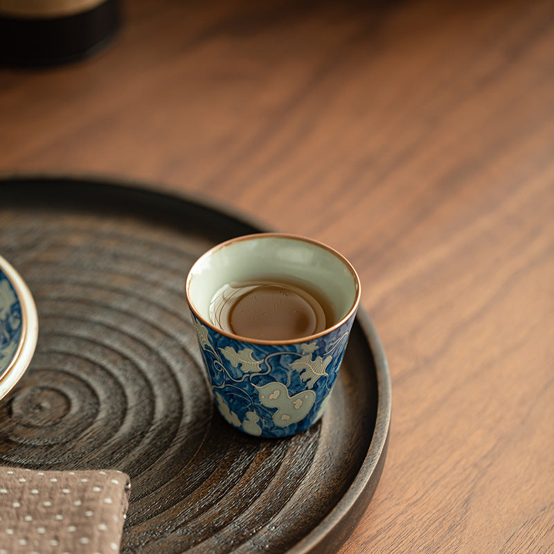 Authentic Jingdezhen Ru Ware Celadon Crackle & Yuan Blue-and-White Gourd Master Cup - 75ml Gongfu Teacup