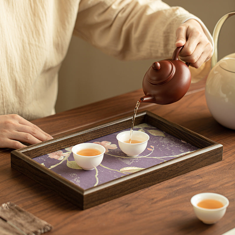 Authentic Jingdezhen Smoky Purple Floral Square Ceramic Dry-Brewing Teaware Tray - 20cm Teaware Accessories