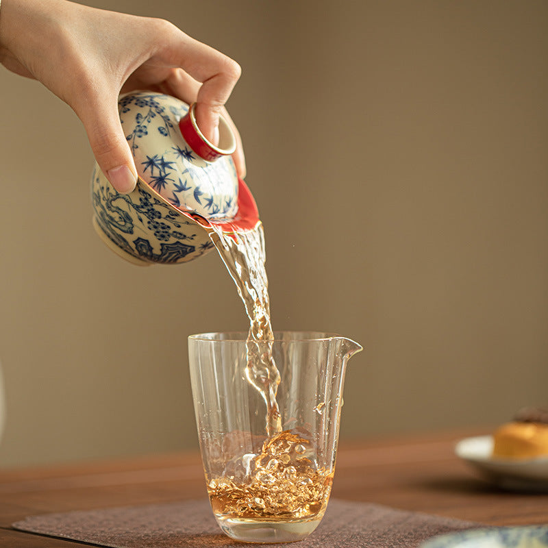 Authentic Jingdezhen Palace Red Three Friends of Winter Sancai Gaiwan with Large Chachen Teaware Tray - 180ml Gaiwan Tea Bowl Set