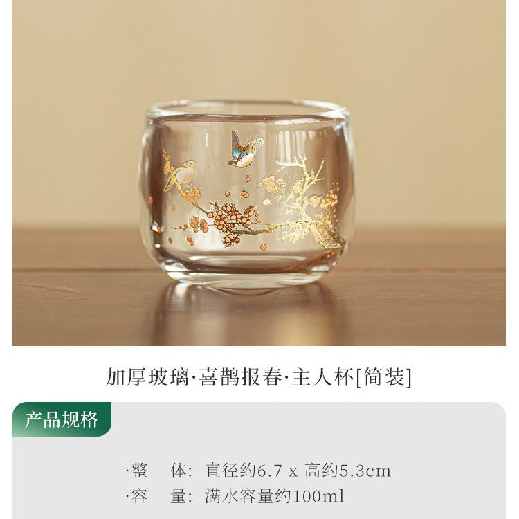 Double-Walled Heat-Resistant Borosilicate Glass Magpie Spring Master Teacup - 90ml Gongfu Teacup