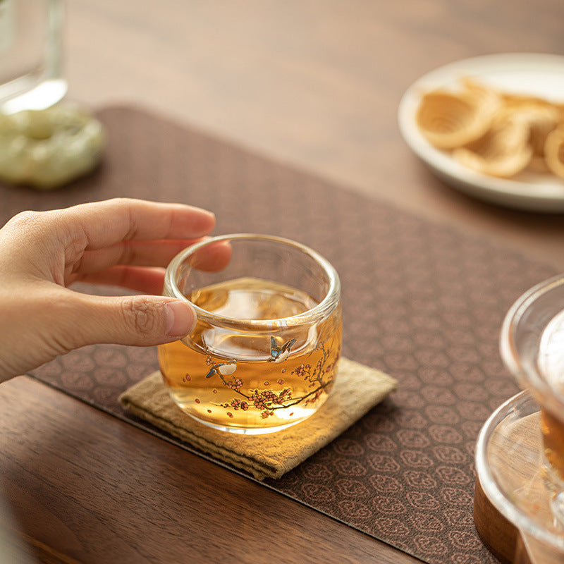 Double-Walled Heat-Resistant Borosilicate Glass Magpie Spring Master Teacup - 90ml Gongfu Teacup
